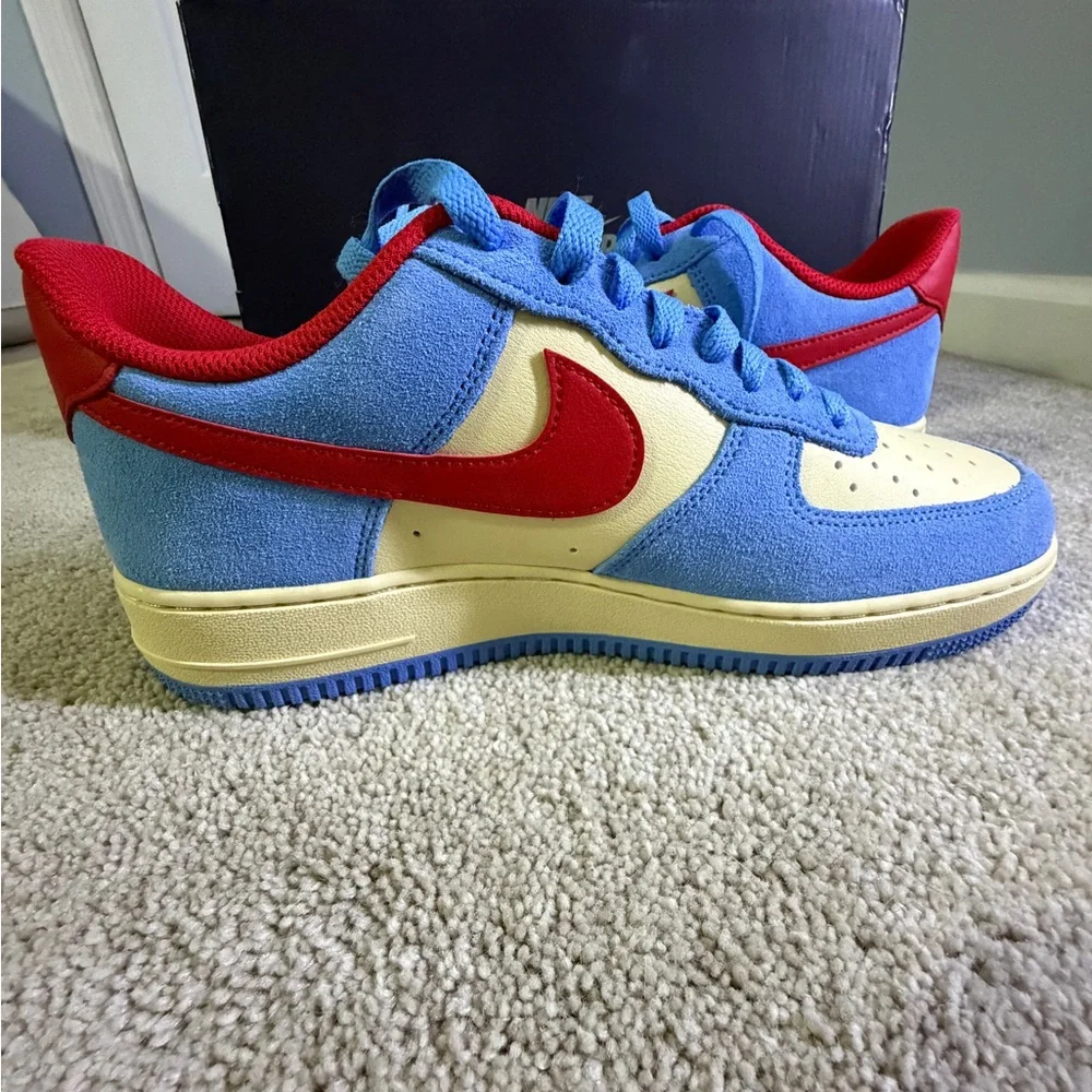 Brand new never worn. Nike Air Force 1 Low Blue and Red Sneakers with red laces. - Picture 2 of 4